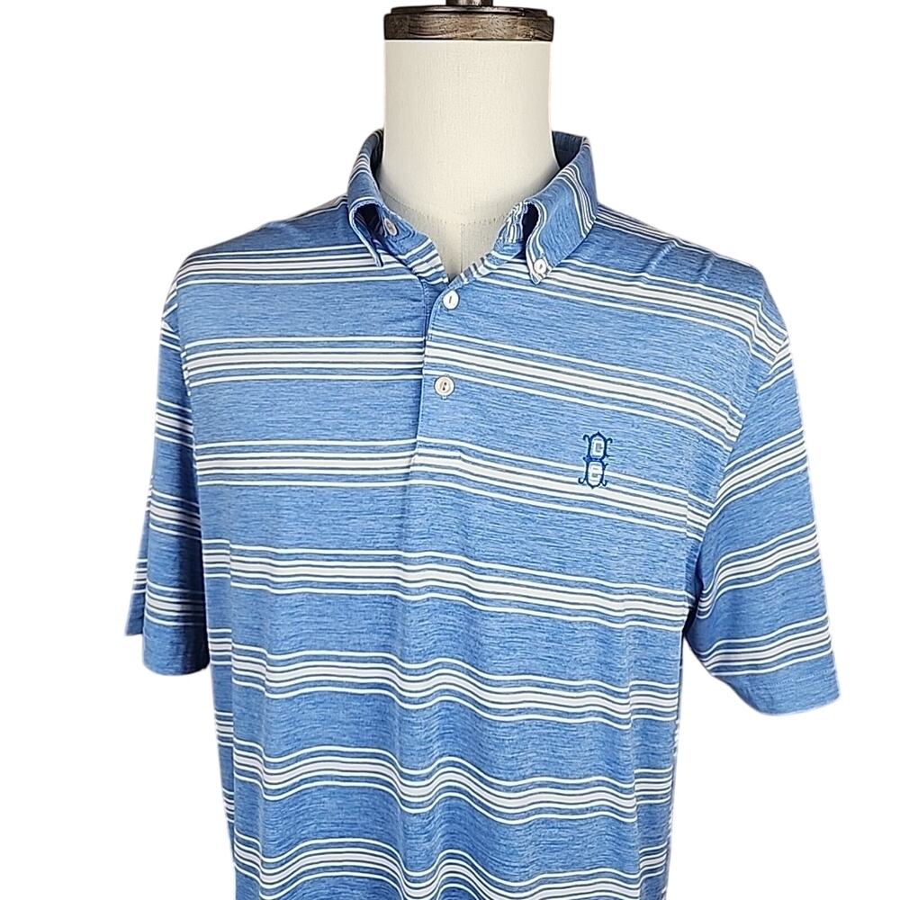 Peter Millar Summer Comfort Golf Polo Shirt Blue Gray Stripe Size L